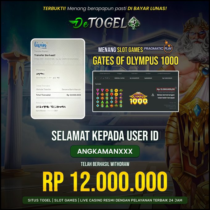 BUKTI JP DI SLOT GAME GATE OF OLYMPUS 1000 ( Pragmatic Play )