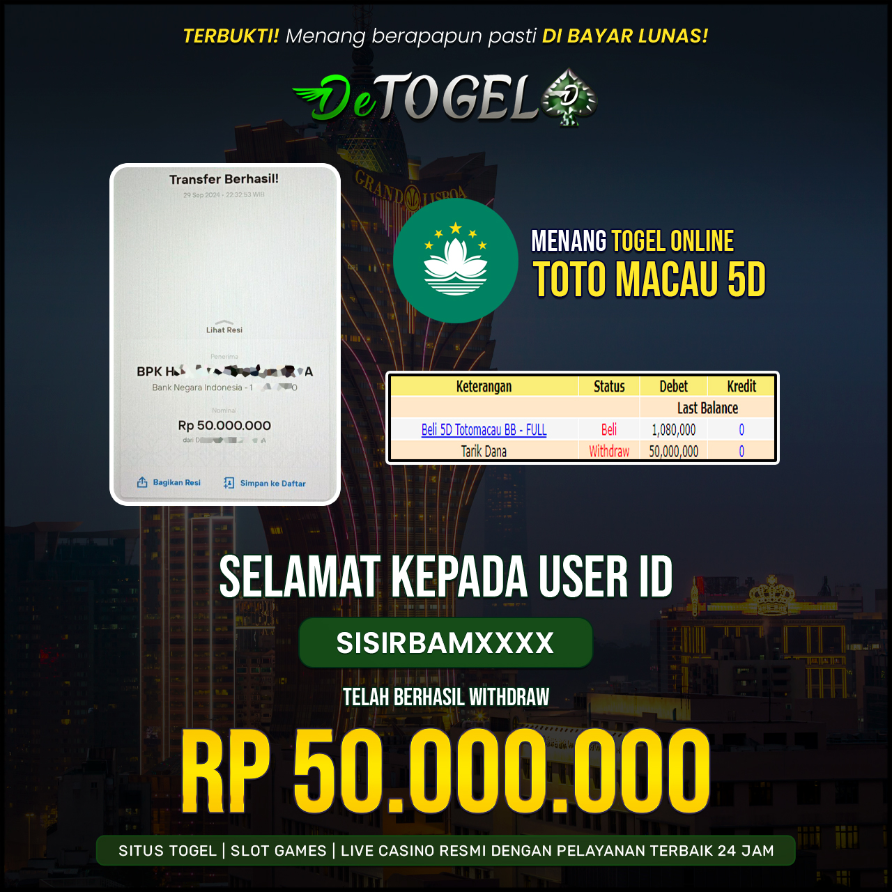 BUKTI JP DI TOGEL TOTO MACAU 5D