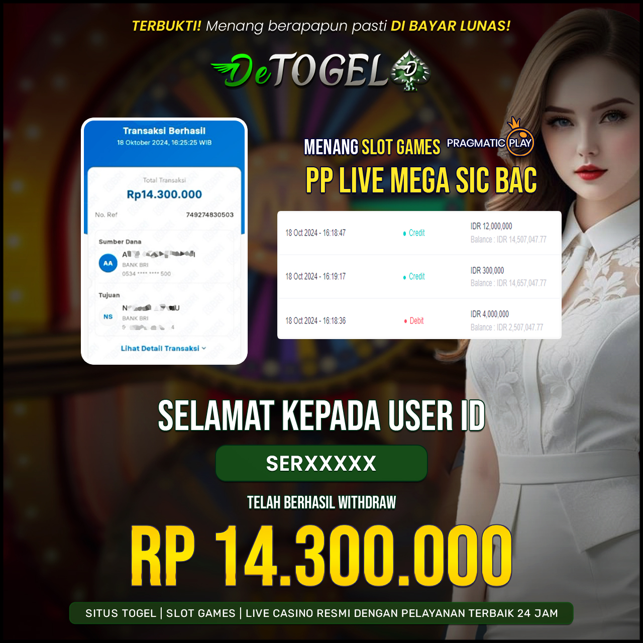 BUKTI JP DI SLOT PP LIVE MEGA SIC BAC ( PRAGMATIC PLAY )