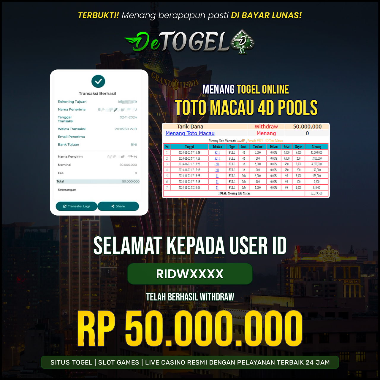 BUKTI JP DI TOGEL TOTO MACAU 4D POOLS