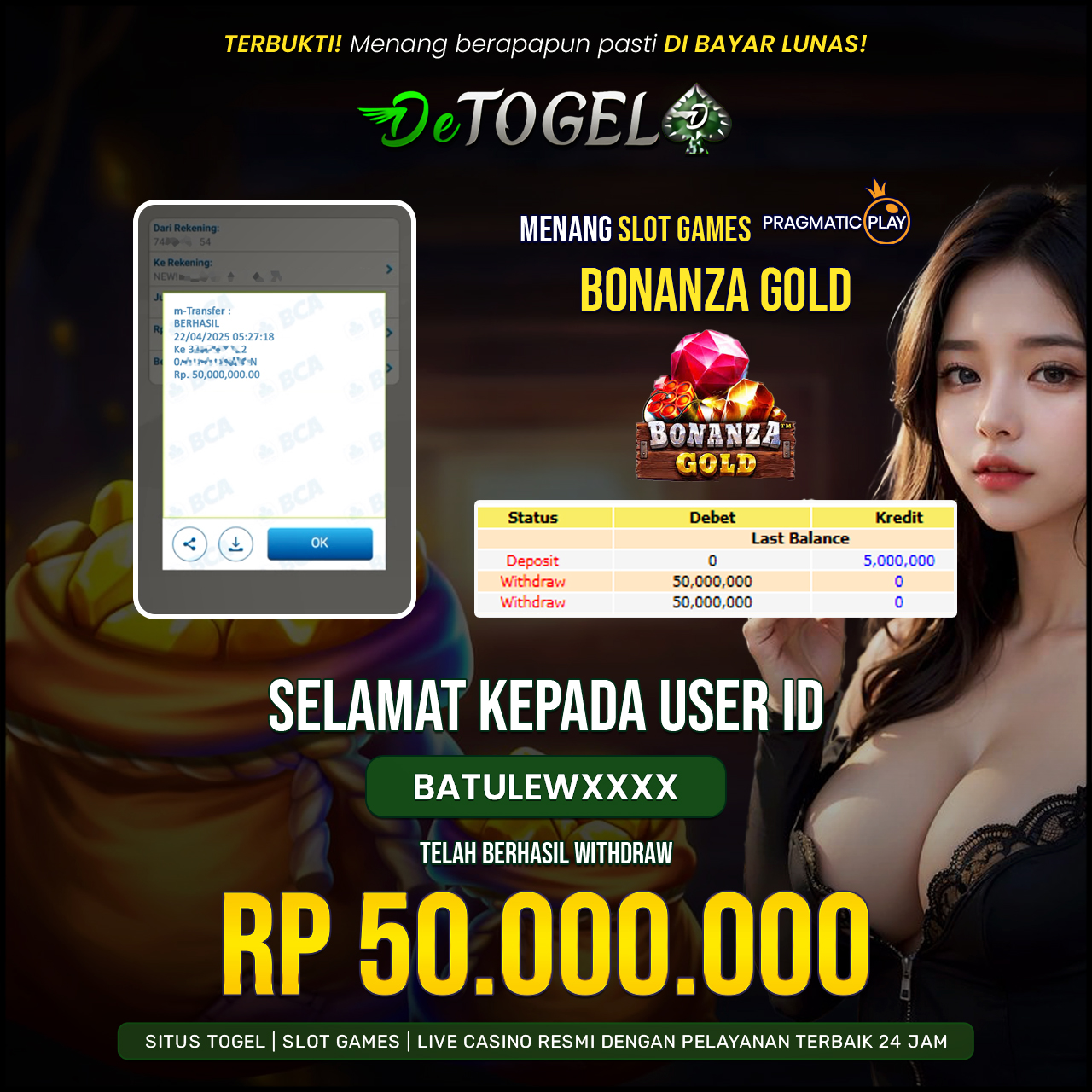 BUKTI JP DI SLOT Bonanza Gold ( Pragmatic play )
