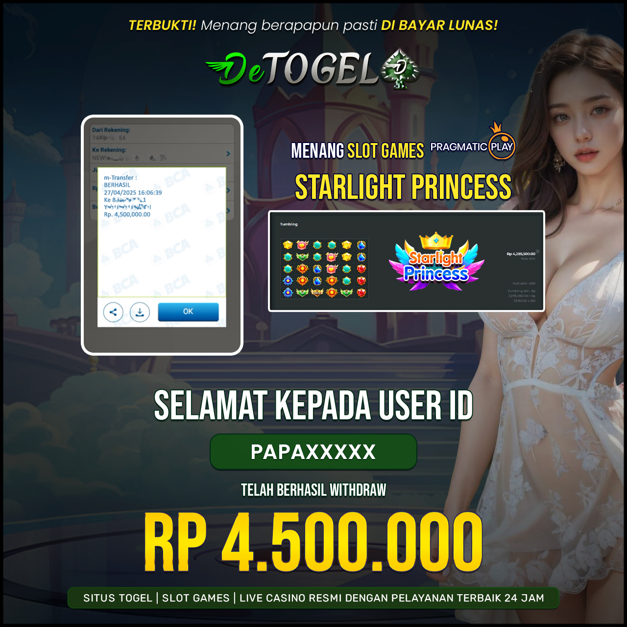 BUKTI JP DI SLOT Starlight Princess ( Pragmatic play )