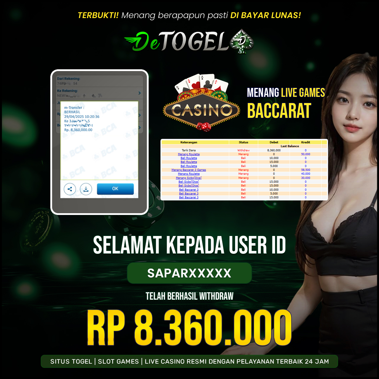 BUKTI JP DI LIVE CASINO BACCARAT
