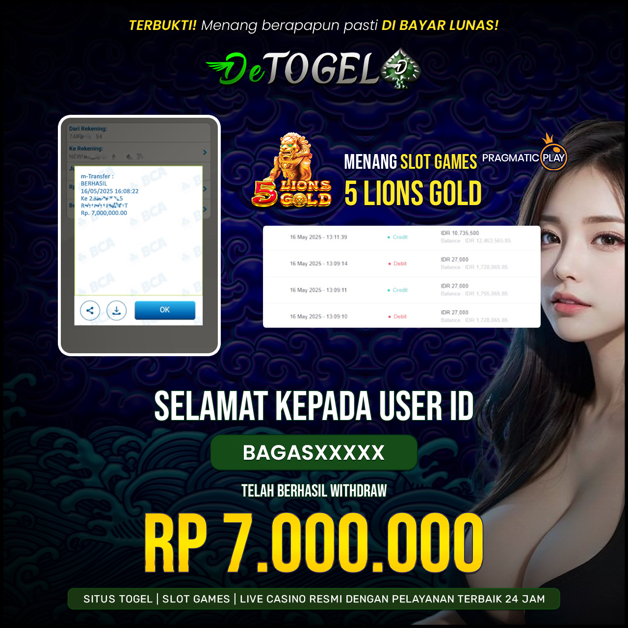 BUKTI JP DI SLOT 5 Lions Gold ( Pragmatic play )