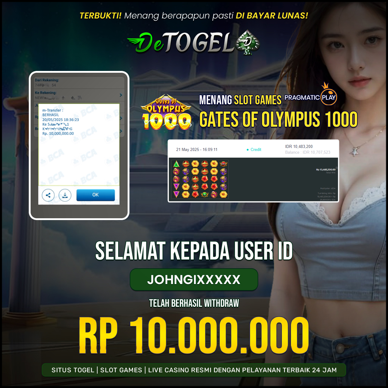 BUKTI JP DI SLOT GATE OF OLYMPUS 1000 ( Pragmatic play )
