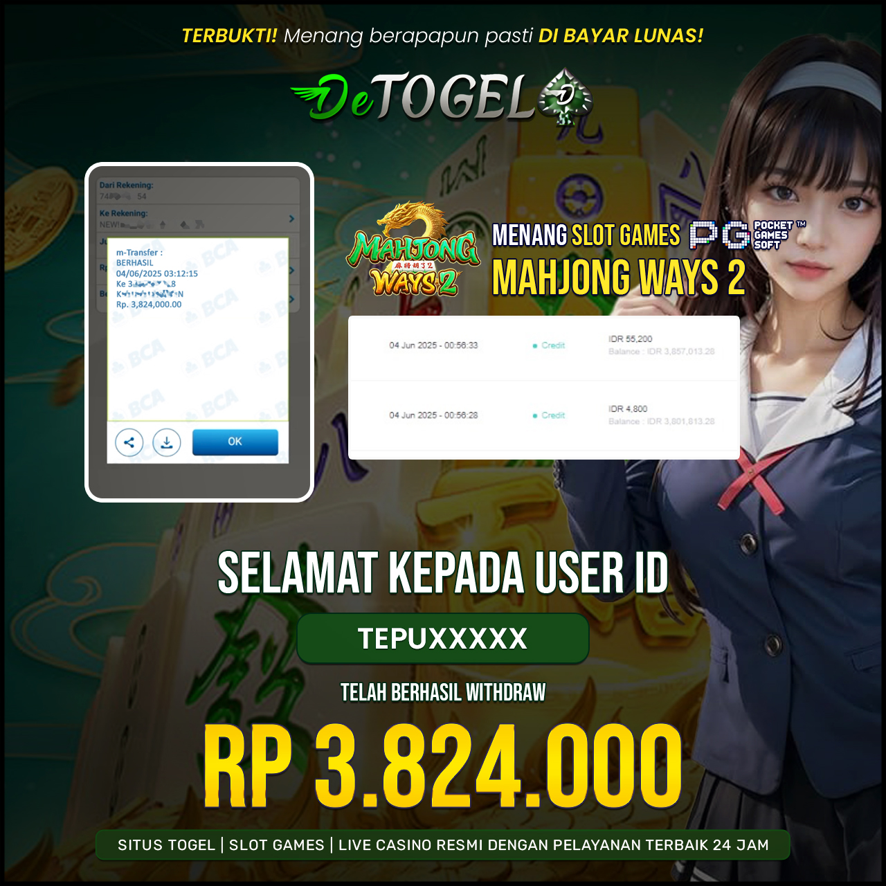 BUKTI JP DI SLOT MAHJONG WAYS 2 ( PG SOFT )