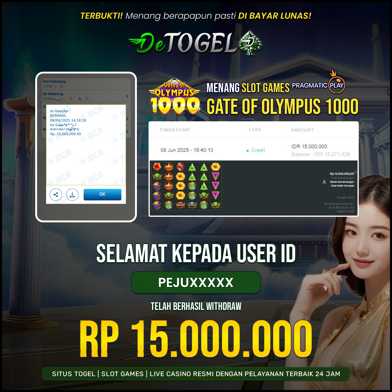 BUKTI JP DI SLOT GATE OF OLYMPUS 1000 ( Pragmatic play )