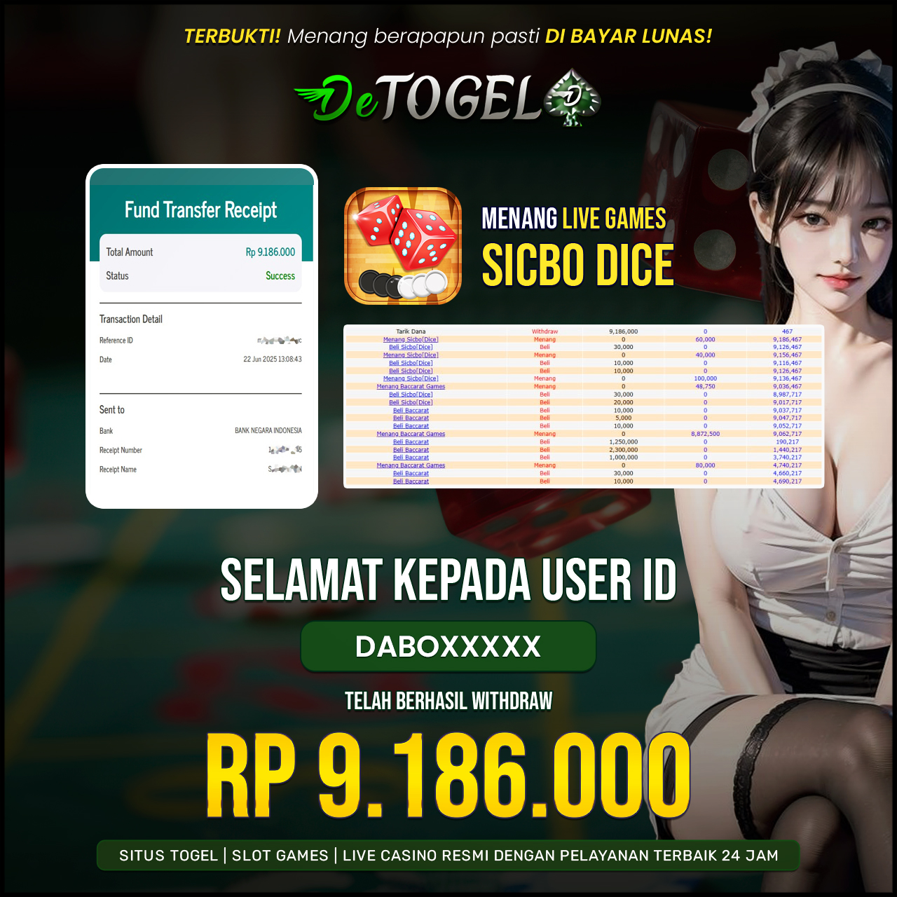 BUKTI JP DI SICBO DICE ( LIVE GAMES )