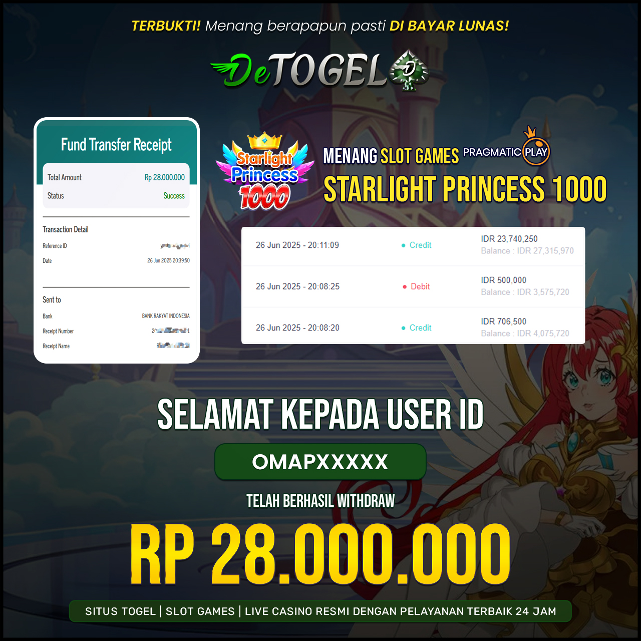BUKTI JP DI SLOT STARLIGHT PRINCESS 1000 ( Pragmatic play )
