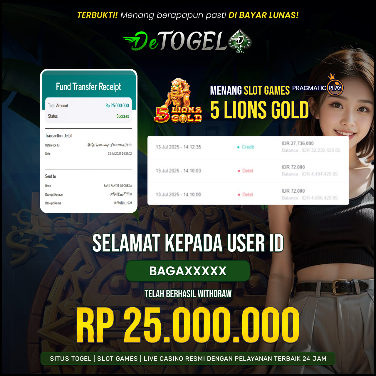 BUKTI JP DI SLOT 5 LIONS GOLD ( Pragmatic play )