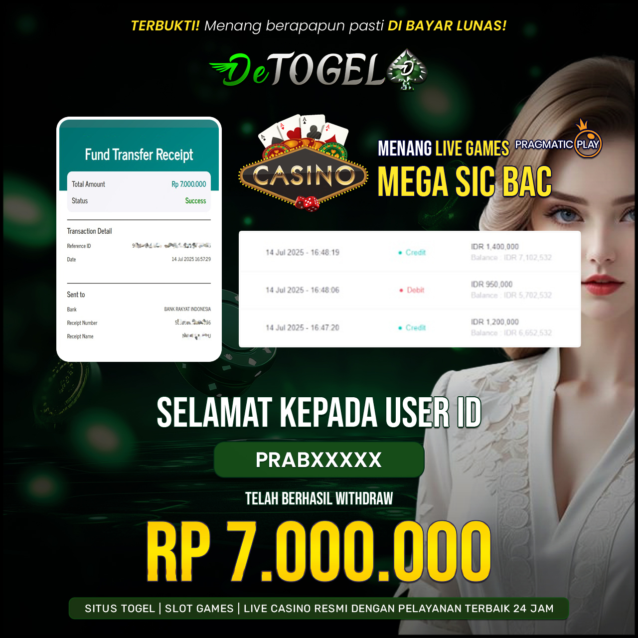 BUKTI JP DI PP MEGA SIC BAC ( LIVE GAMES )