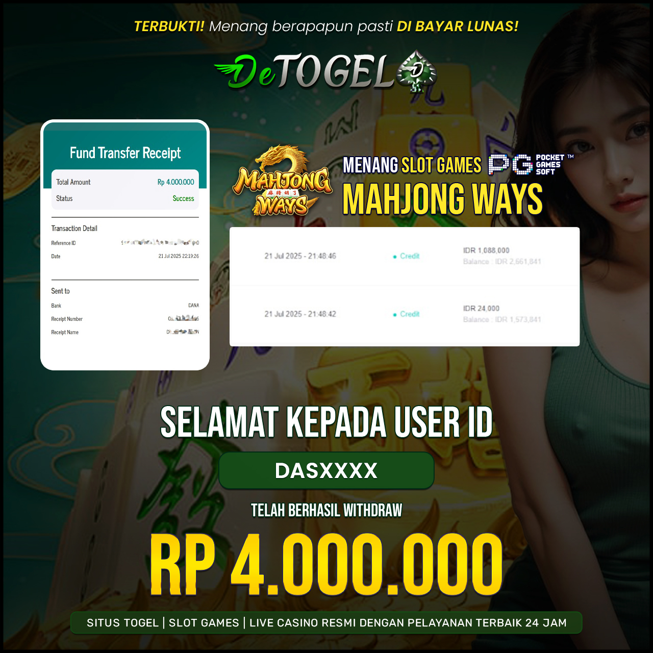 BUKTI JP DI SLOT 5 MAHJONG WAYS ( PG SOFT )