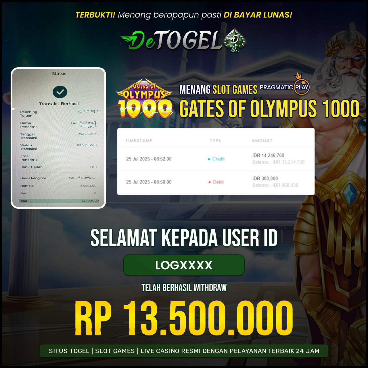 BUKTI JP DI Gate Of Olympus 1000 ( Pragmatic Play )
