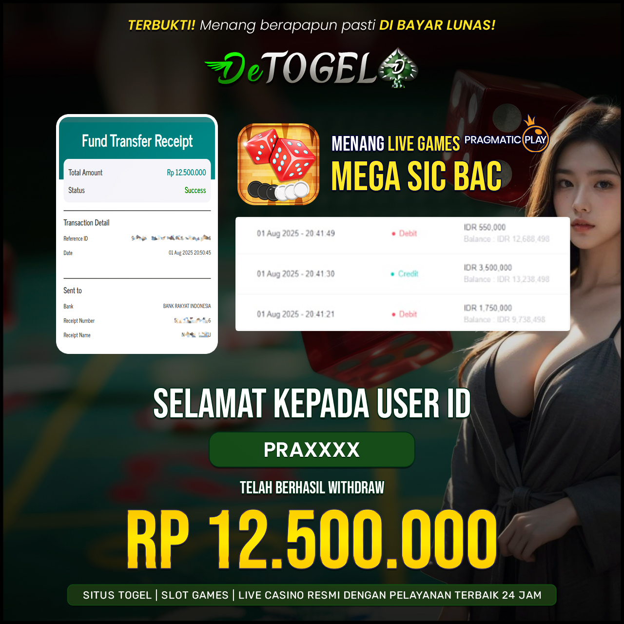 BUKTI JP DI PP MEGA SIC BAC ( LIVE GAMES )