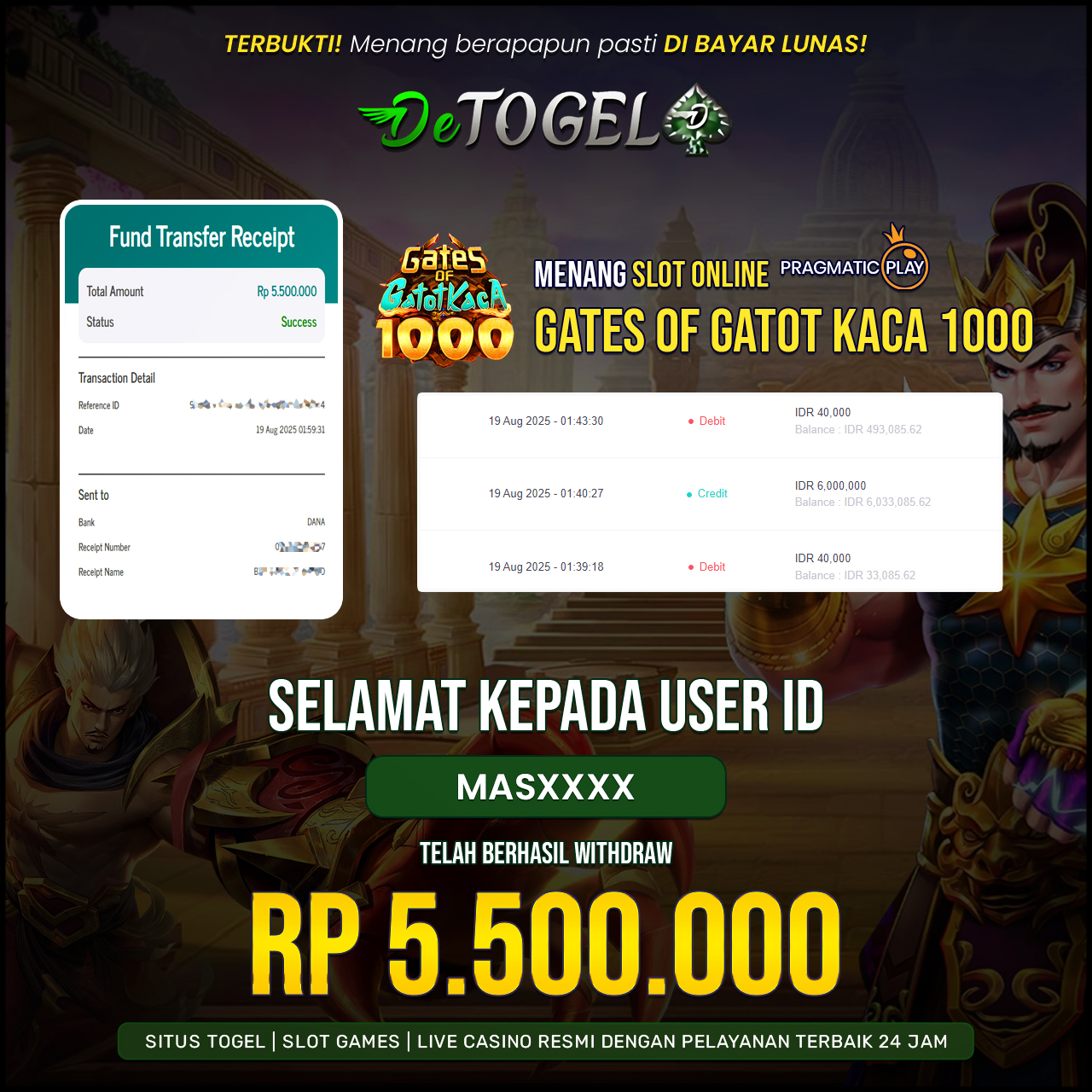 BUKTI JP DI Gate Of Gatot Kaca 1000 ( Pragmatic Play )