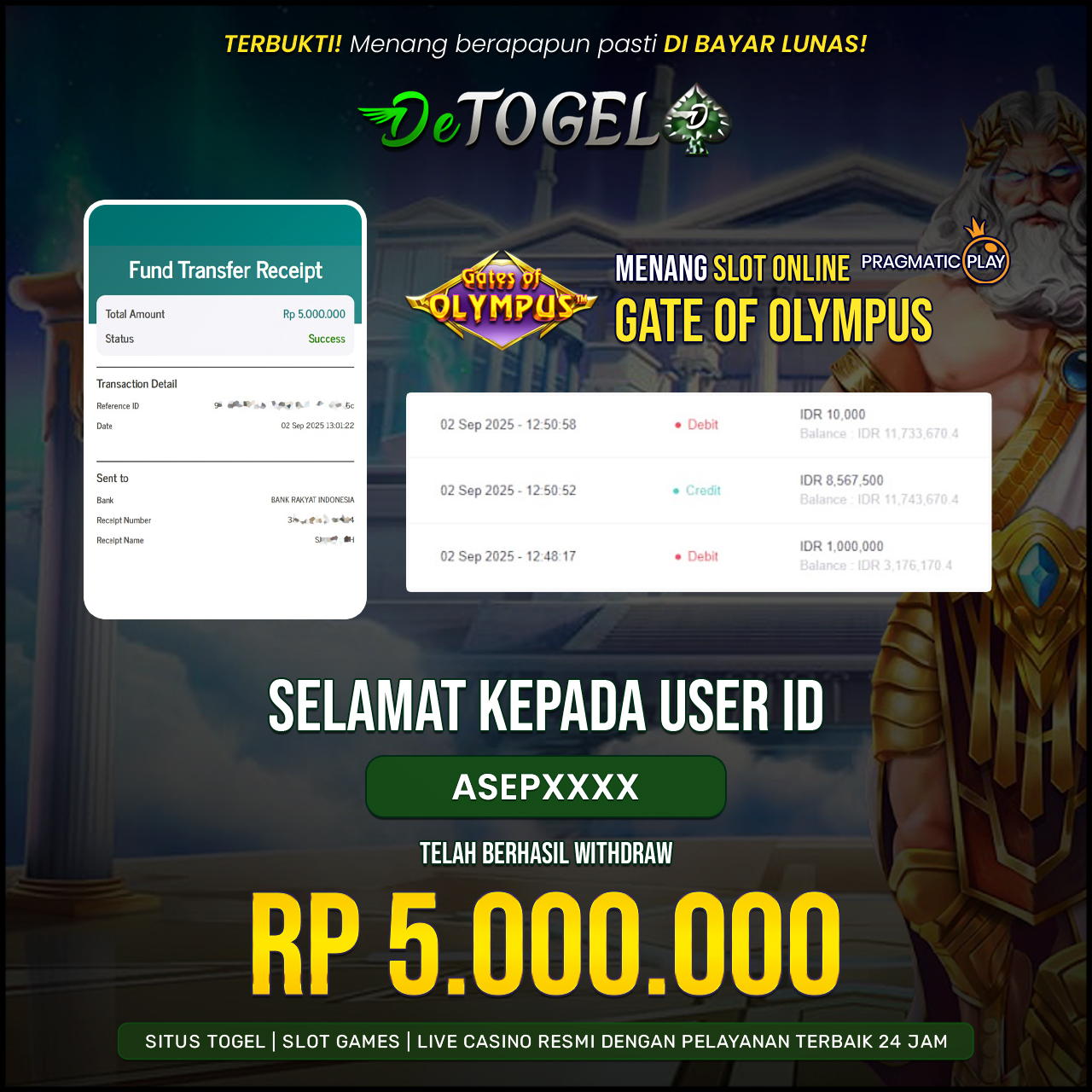 BUKTI JP DI Gate Of Olympus ( Pragmatic Play )