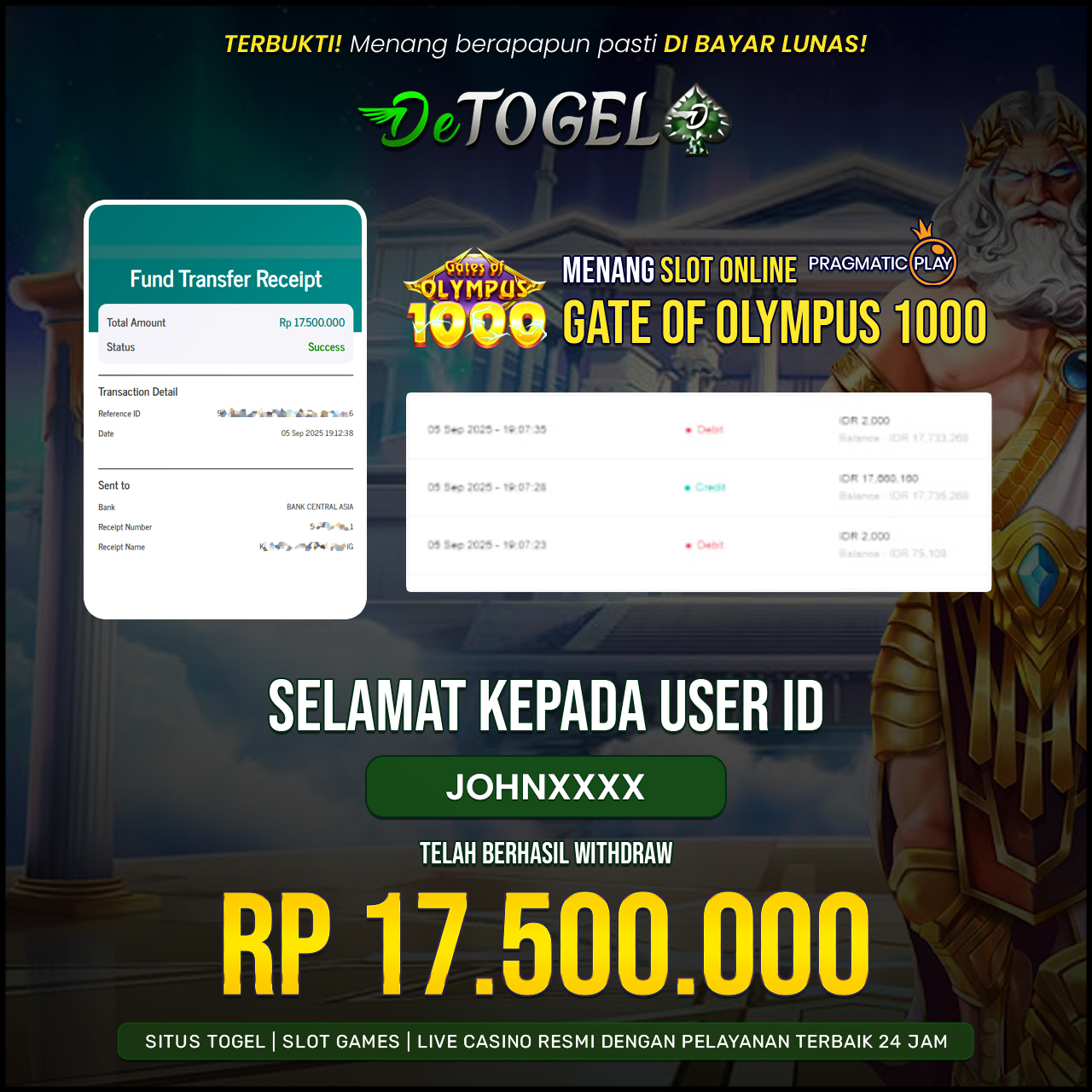 BUKTI JP DI Gate Of Olympus 1000 ( Pragmatic Play )