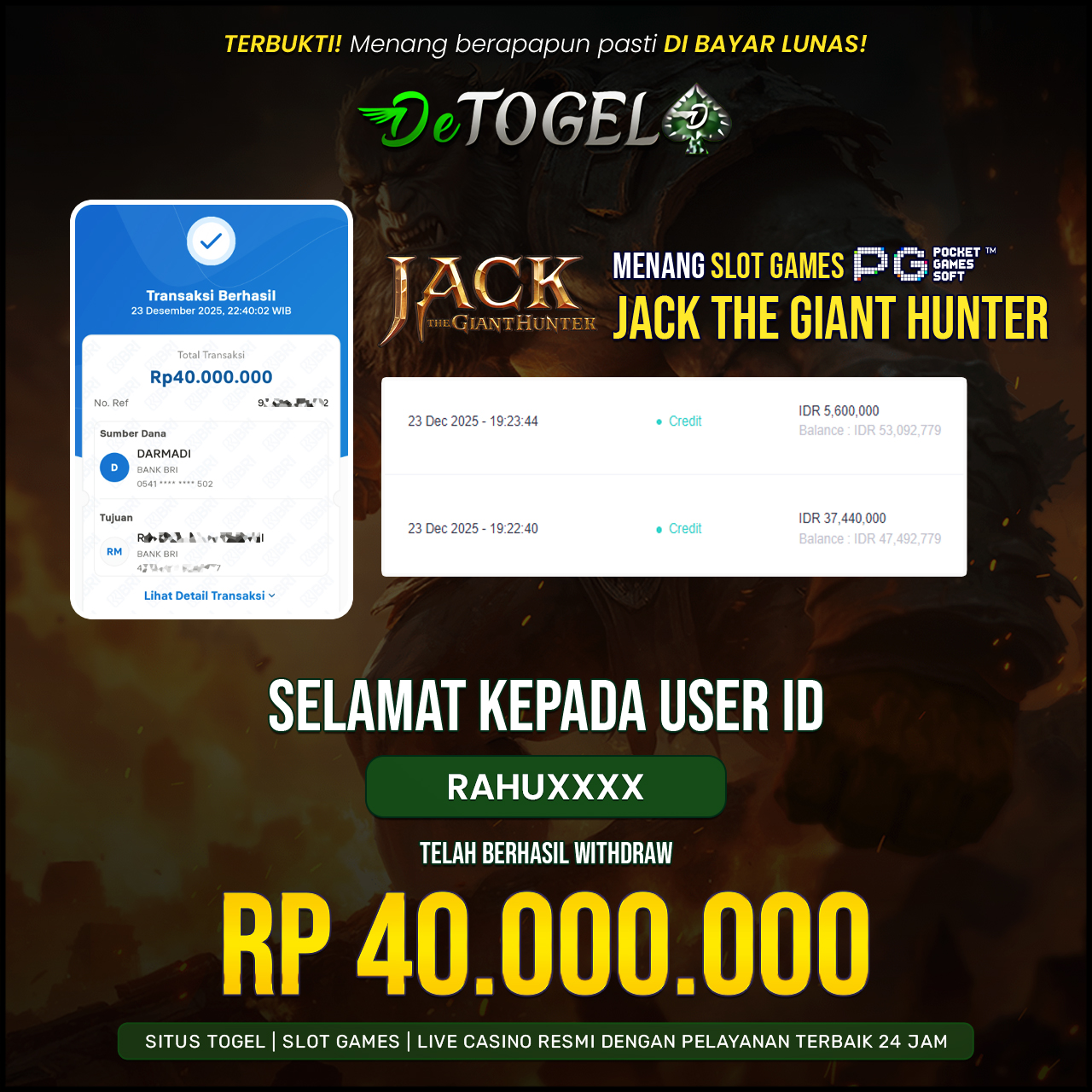 BUKTI JP DI SLOT Jack The Giant Hunter ( PG SOFT )