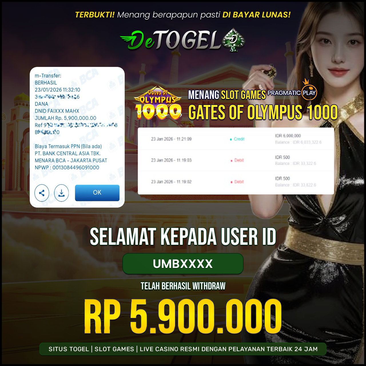 BUKTI JP DI Gate Of Olympus 1000 ( Pragmatic Play )