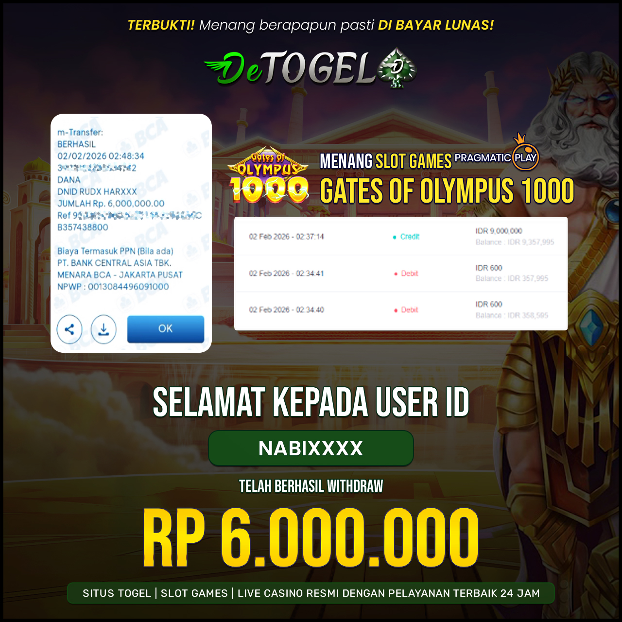 BUKTI JP DI Gate Of Olympus 1000 ( Pragmatic Play )