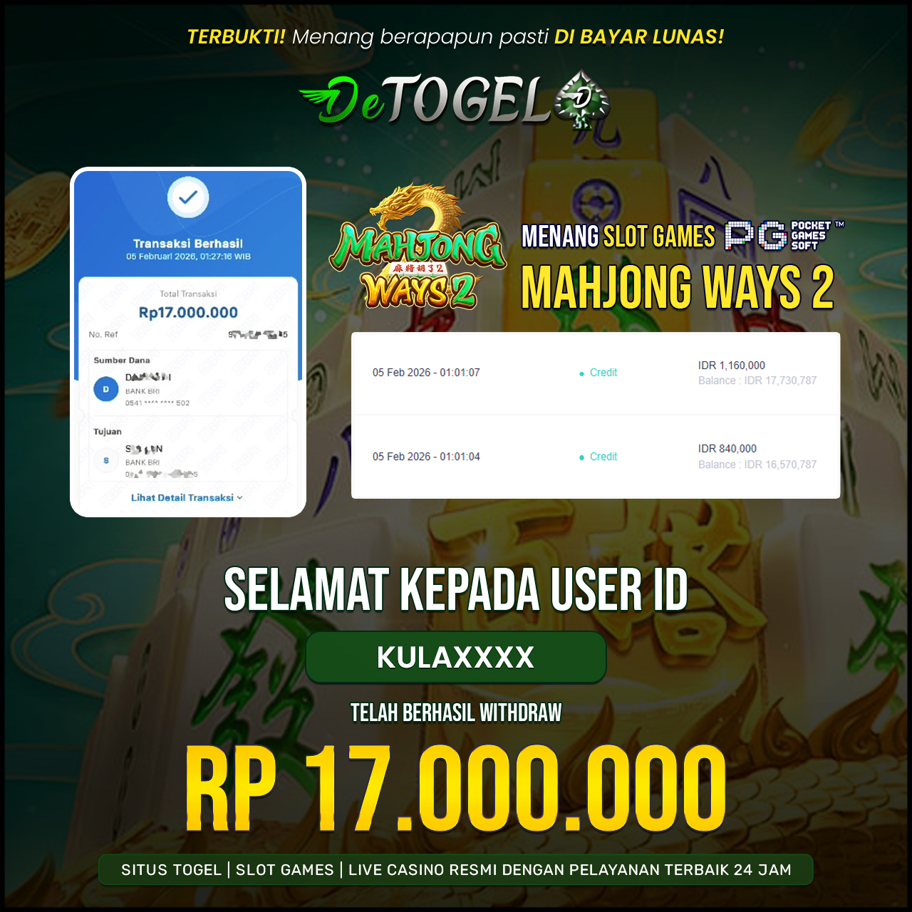 BUKTI JP DI SLOT MAHJONG WAYS 2  ( PG SOFT )