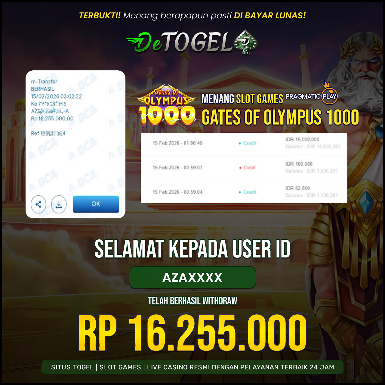 BUKTI JP DI Gate Of Olympus 1000 ( Pragmatic Play )