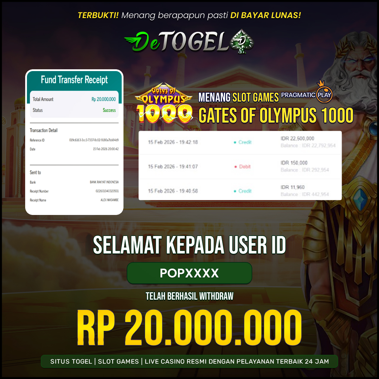 BUKTI JP DI Gate Of Olympus 1000 ( Pragmatic Play )