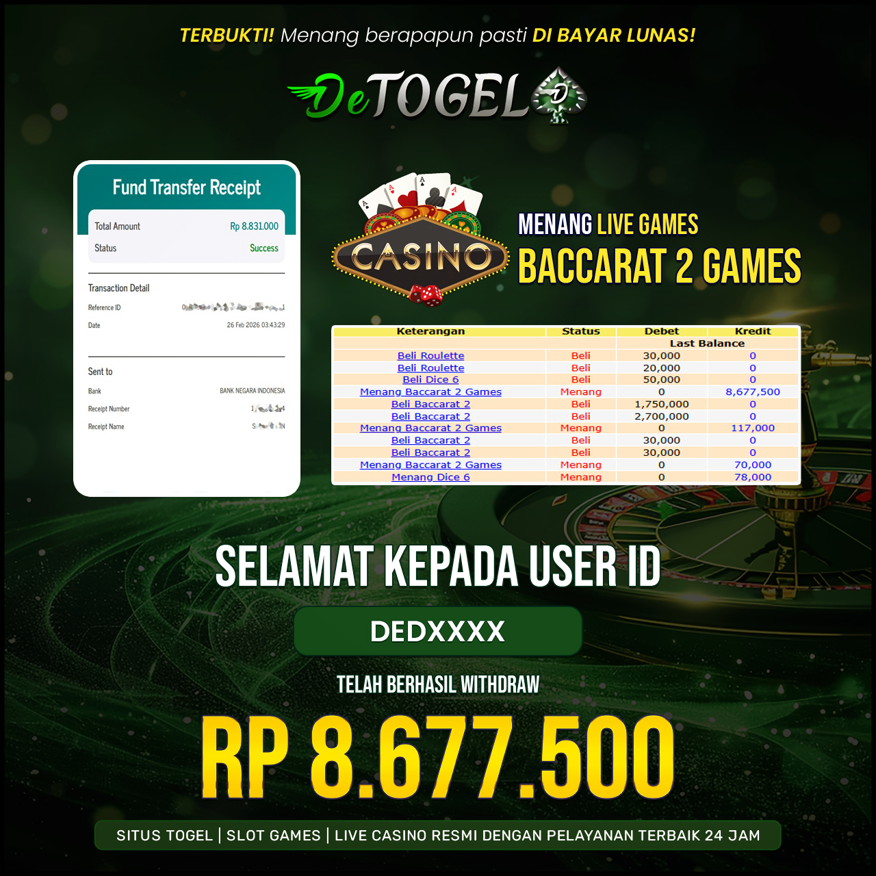 BUKTI JP DI BACCARAT 2 GAMES