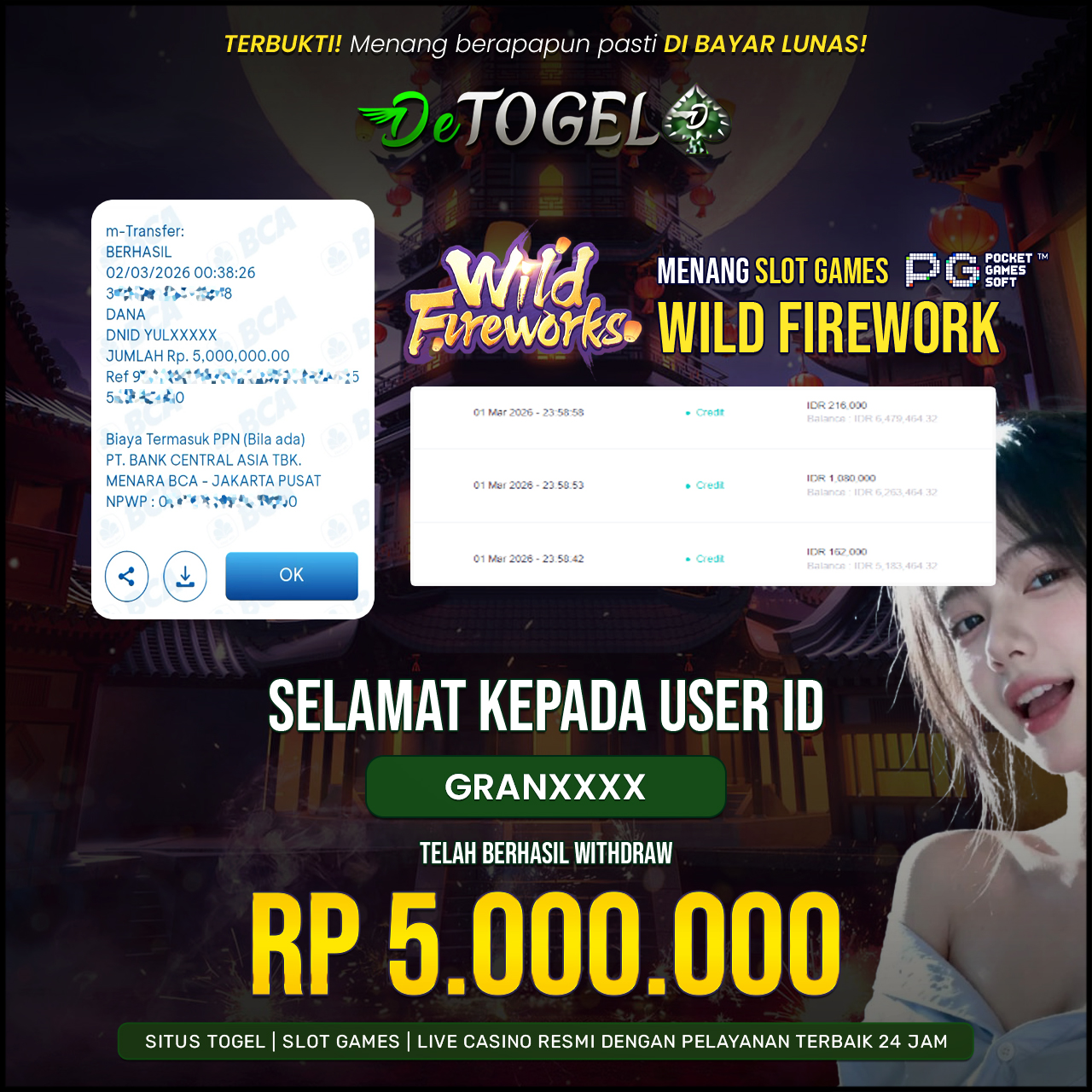 BUKTI JP DI Wild Firework  ( PG  Soft  )