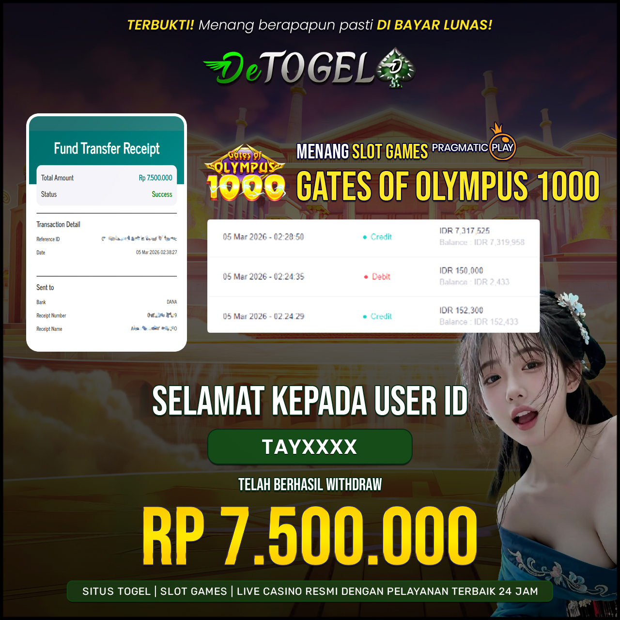 BUKTI JP DI Gate Of Olympus 1000 ( Pragmatic Play )