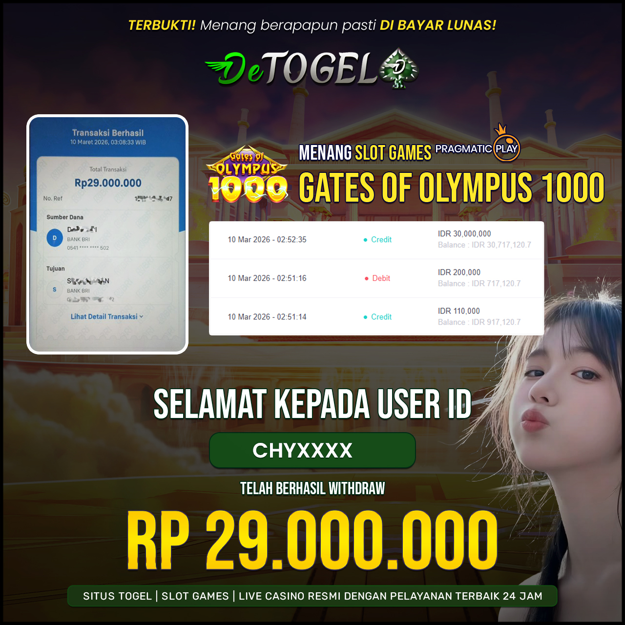 BUKTI JP DI Gate Of Olympus 1000 ( Pragmatic Play )