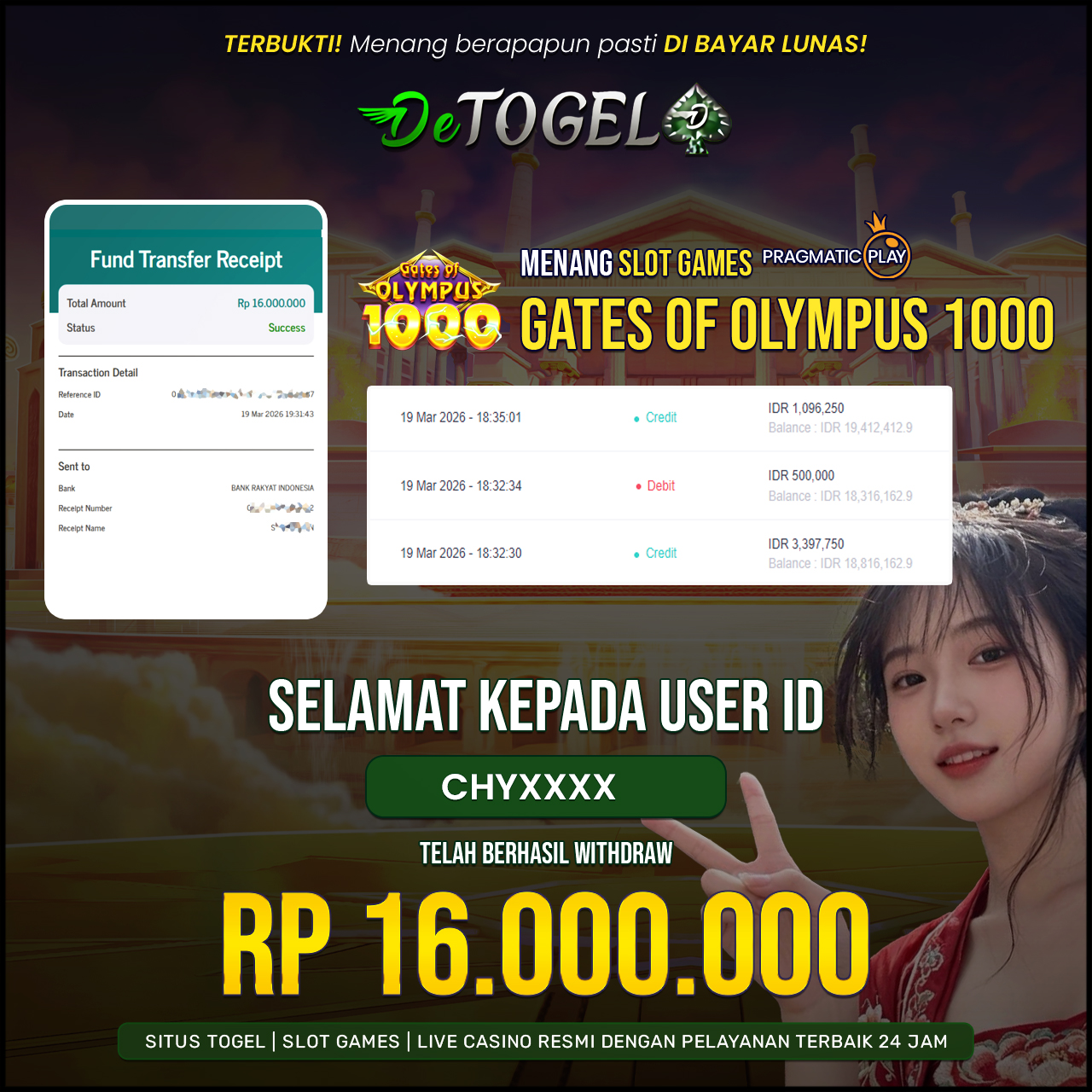 BUKTI JP DI Gate Of Olympus 1000 ( Pragmatic Play )